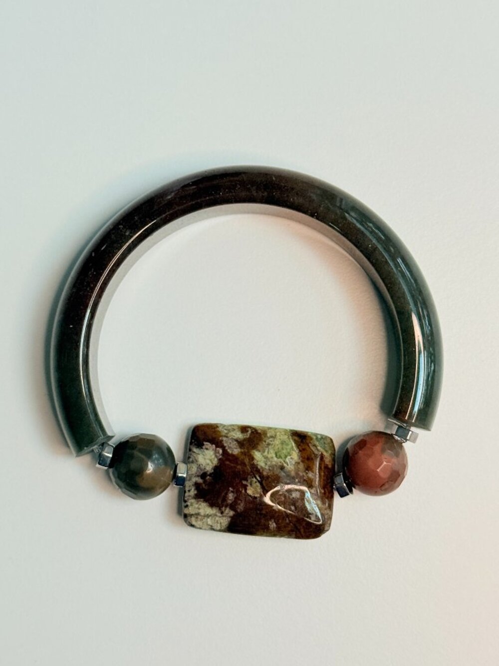 Rounding Corners Ocean Jasper Half Bangle Bracelet